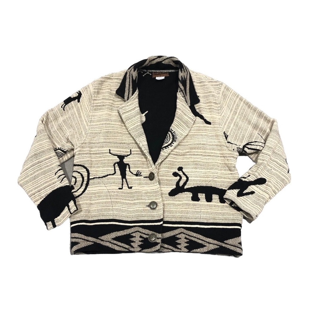 Vintage Painted Pony Native American Petroglyphs Art Cardigan Jacket